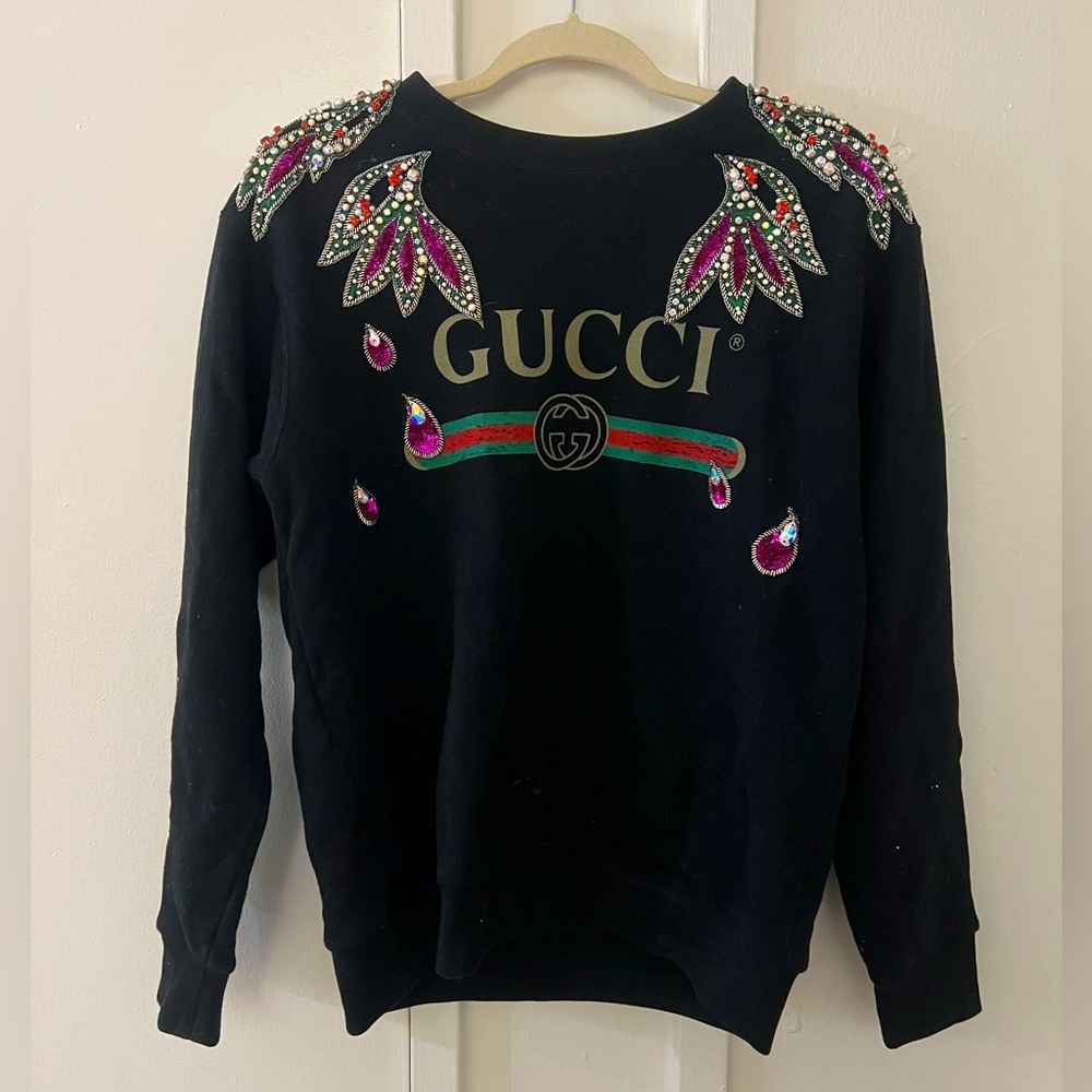 Gucci Black Logo Bejeweled Sweatshirt